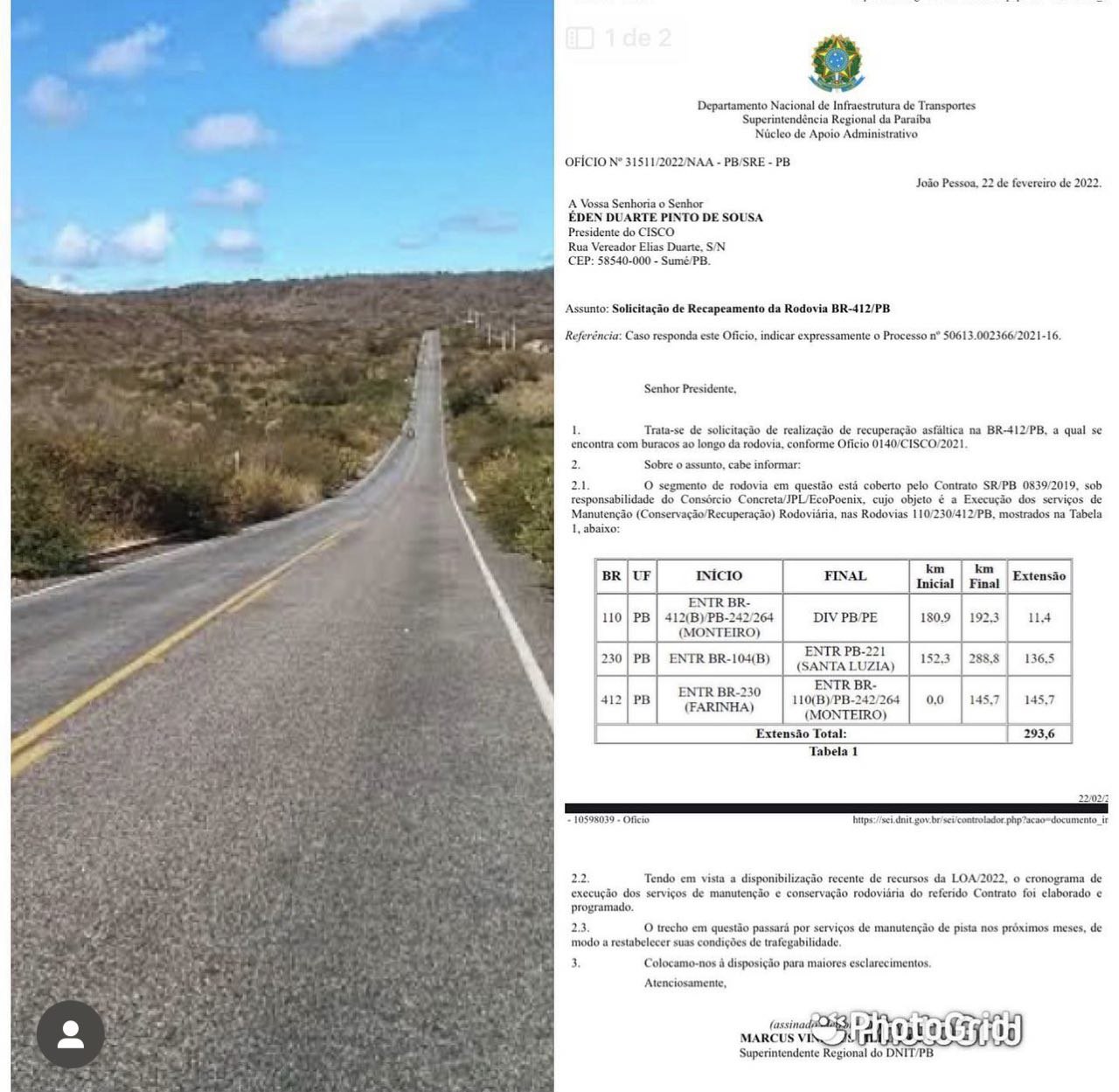 Presidente do CISCO Éden Duarte agradece ao DNIT por atendimento ao pleito dos 18 municípios consorciados e recapeamento da BR 412